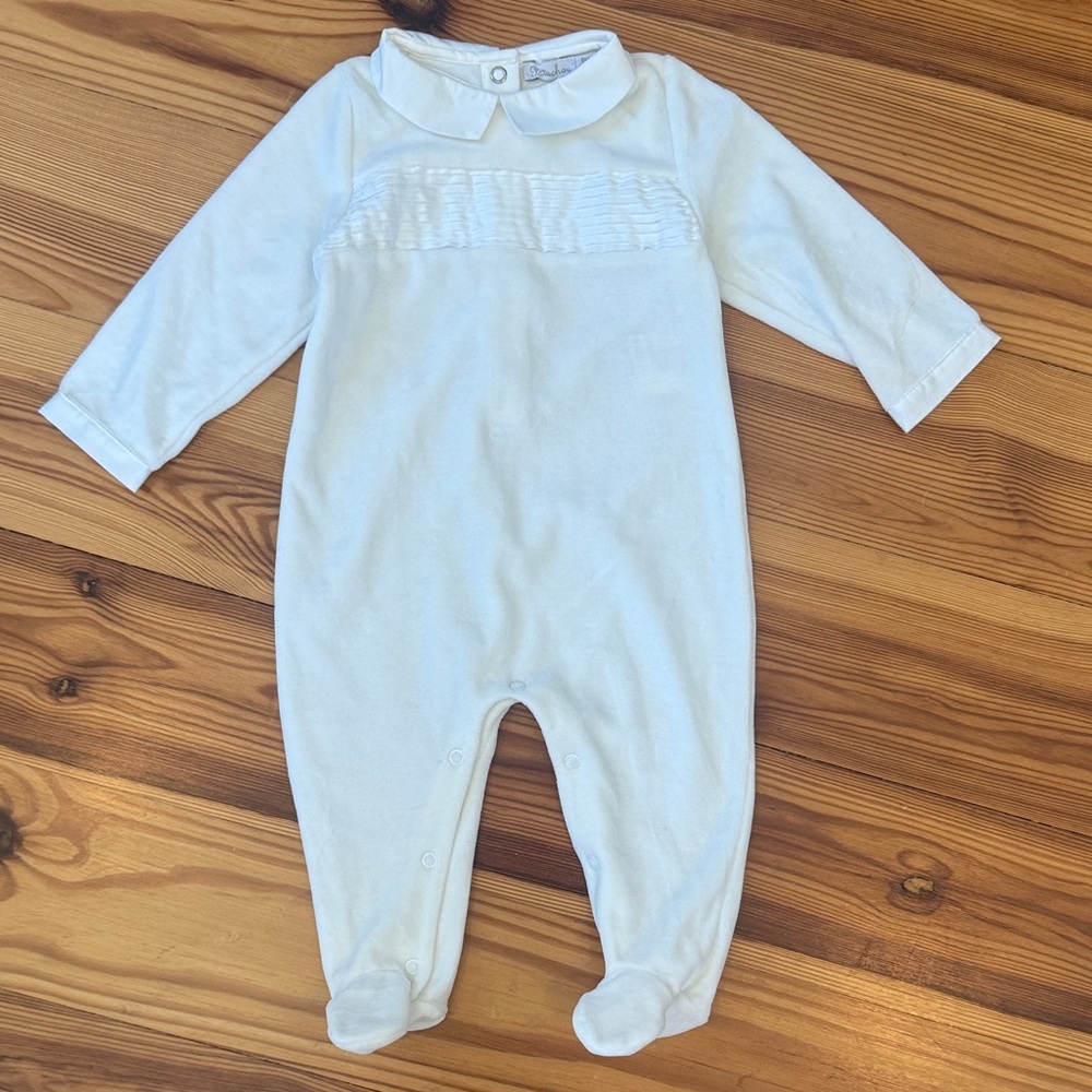 EUC Patachou Elegant White Velour Kids Footie Preppy Elegant 9 months